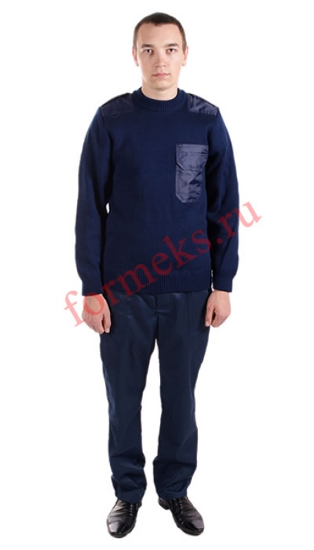 Свитер МЧС с накладками и карманом темно-синий 